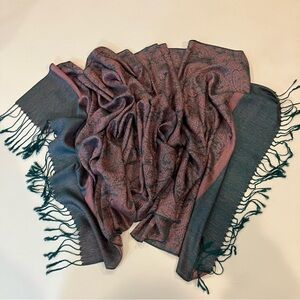 Teal & Mauve Pashmina & Silk Scarf Shall